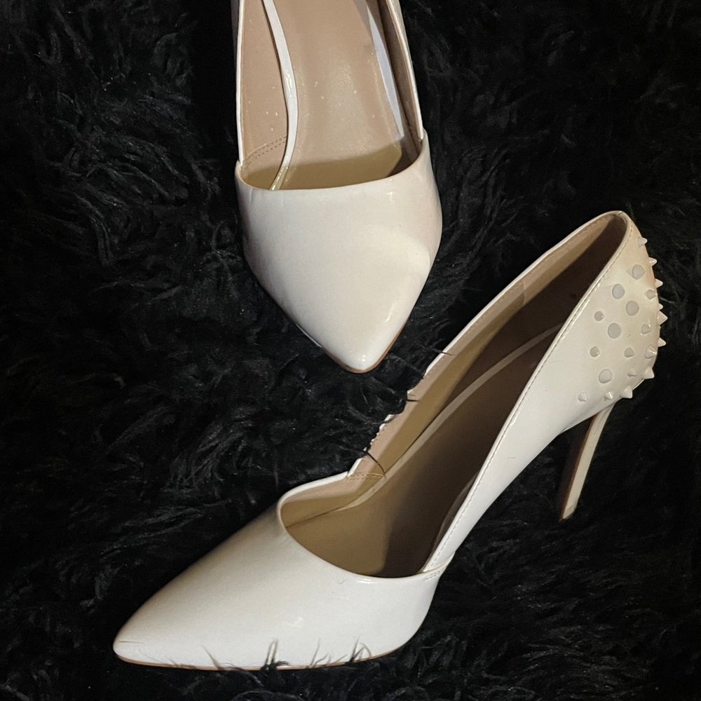 Comfortable 3 inch spiked heels (white).